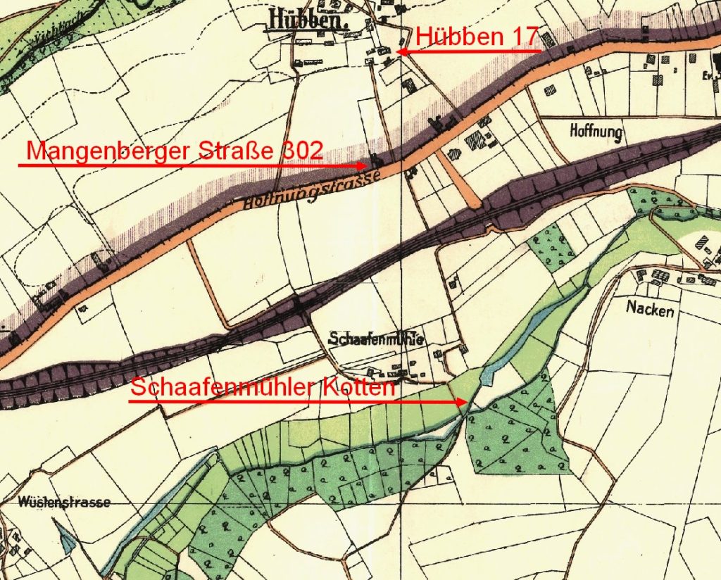 Auszug aus der Solinger Stadtkarte von 1929, Hübben und Schaafenmühle