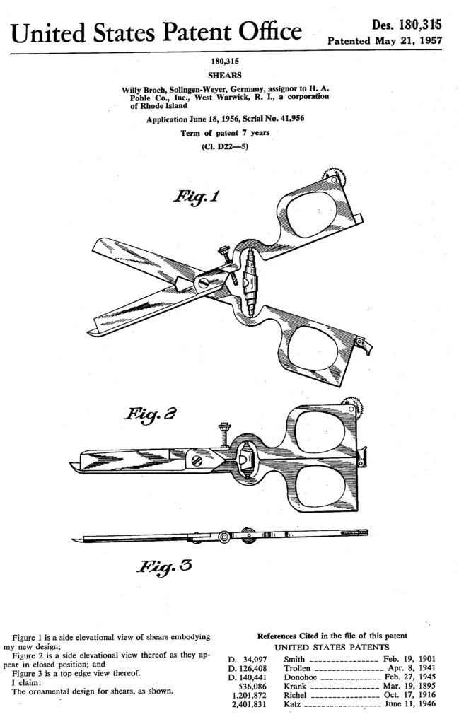 Das US-Patent für Willy Broch's Schere